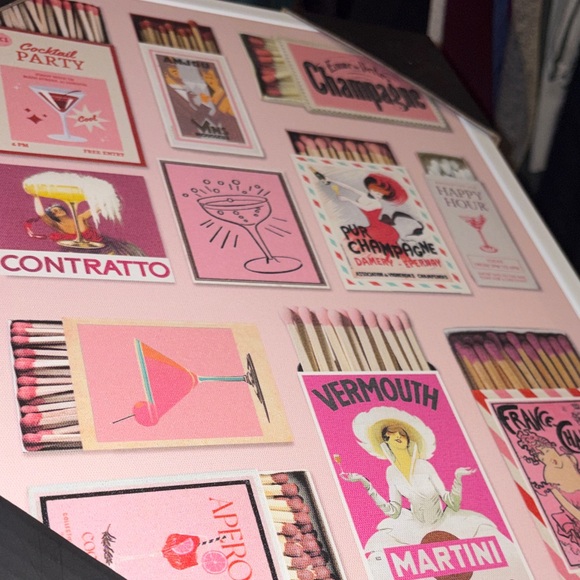 Crystal Luxe Pink Champagne & Cocktail Matchbox Wall Art NWT - Picture 6 of 11